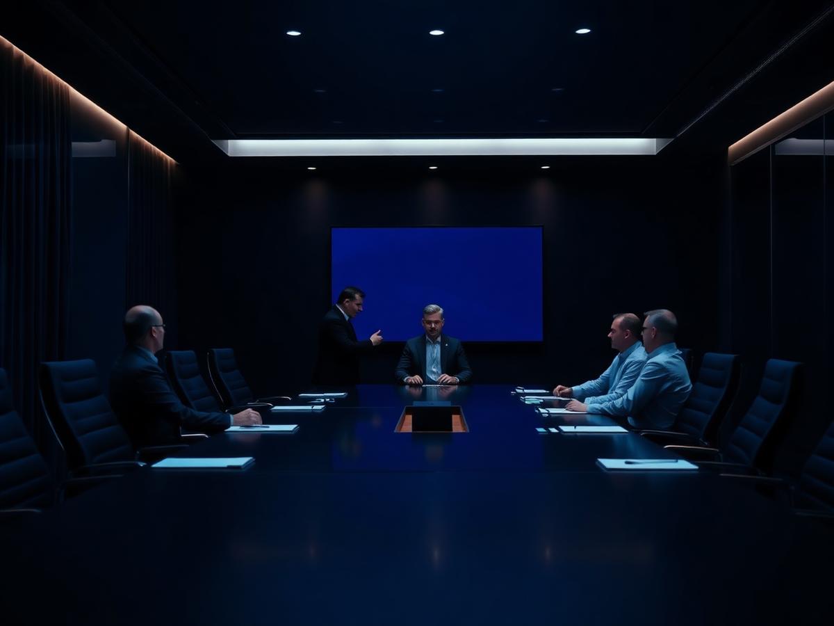 Security leader briefing a leadership team in a boardroom