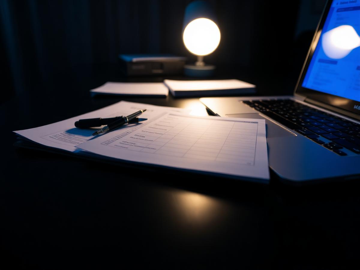 Audit checklist and laptop on a desk during a compliance review